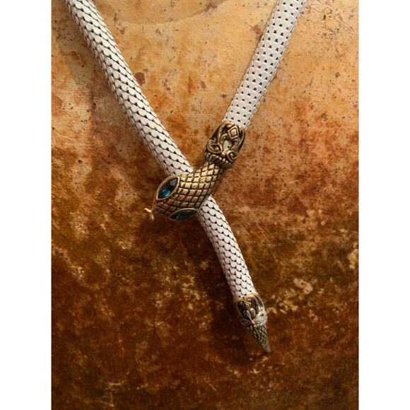 White Enamel Blue Eyed Snake Belt or Necklace by DL Auld Vintage - Picture 6 of 9